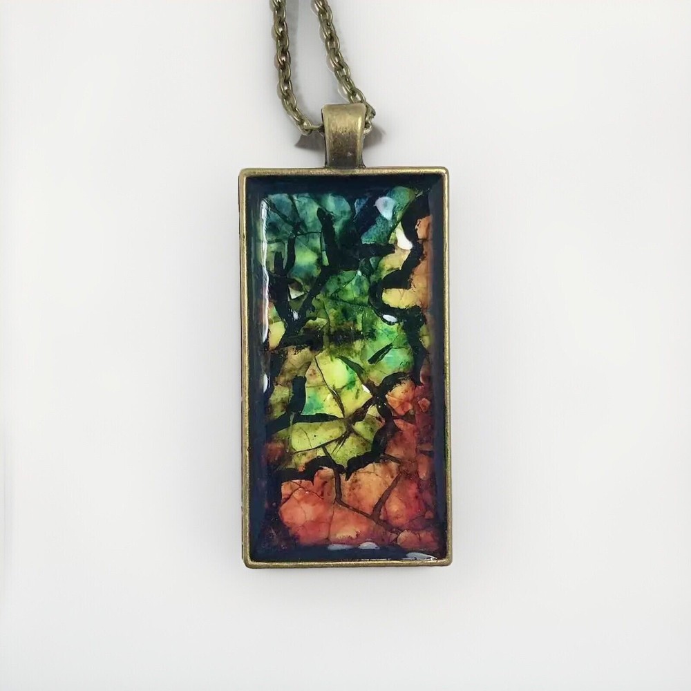 Hand painted Pendant Abstract Leaf, Pysanky Ink And Eggshell #Bohemian Style