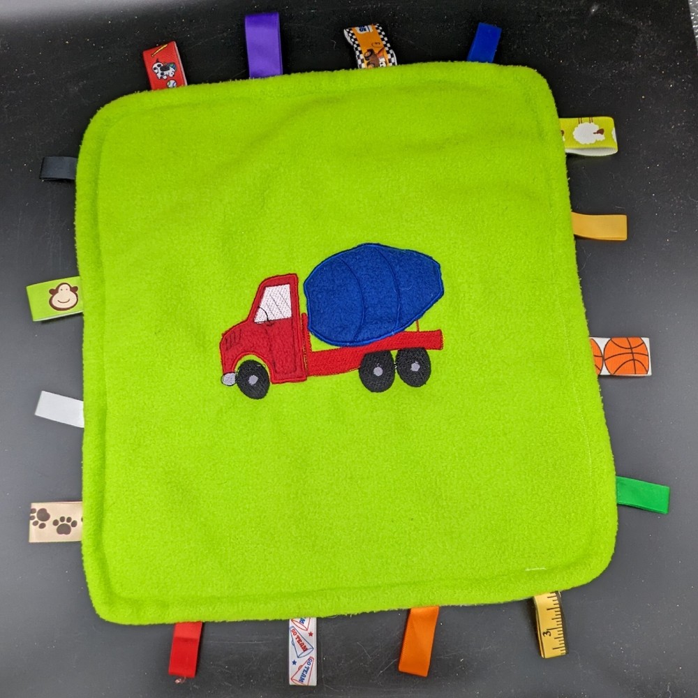 Construction Vehicle Security Blanket Fleece Lovey tags teething loops