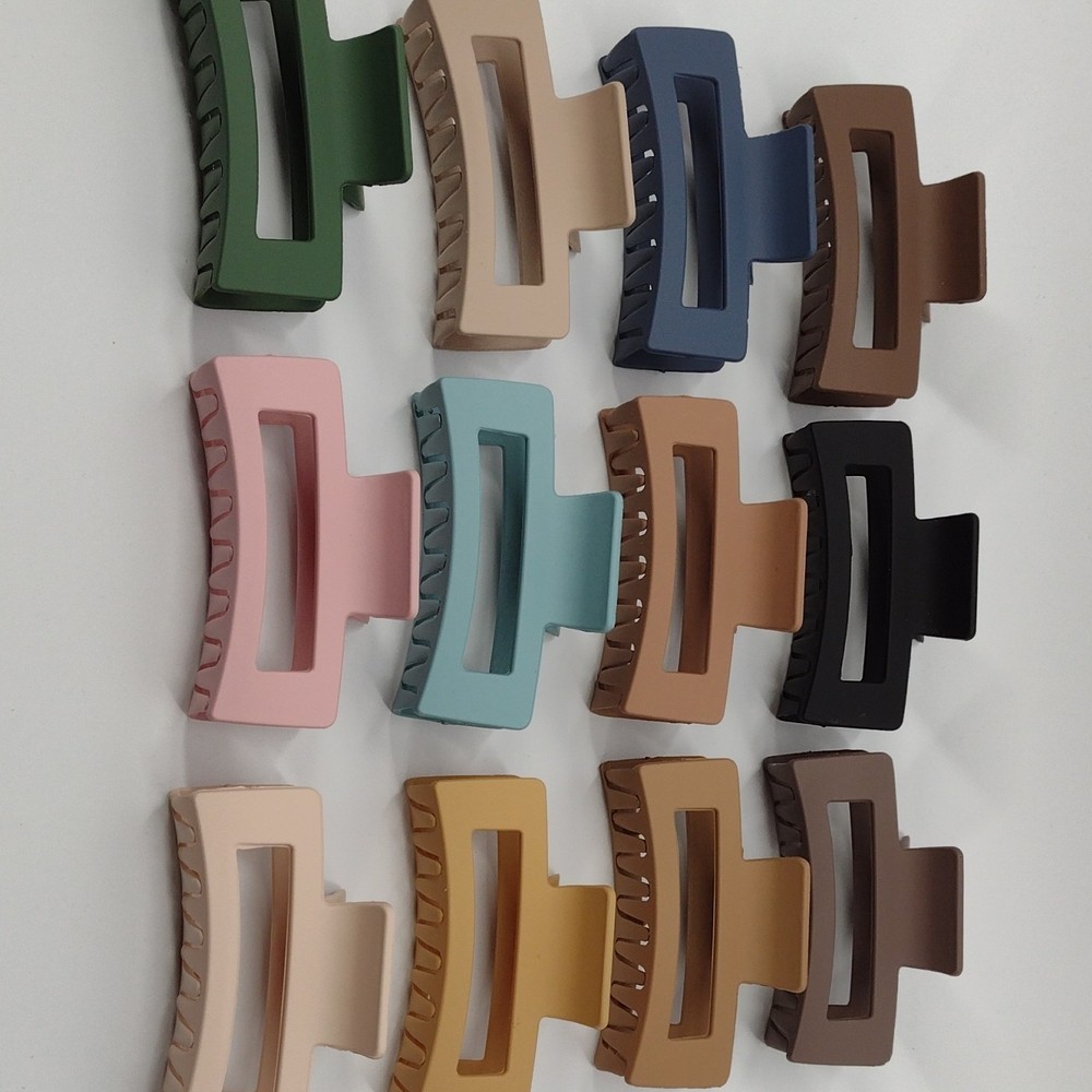 Multicolor Rectangular Hair Claw Clips Set With Teeth for Women, Plastic