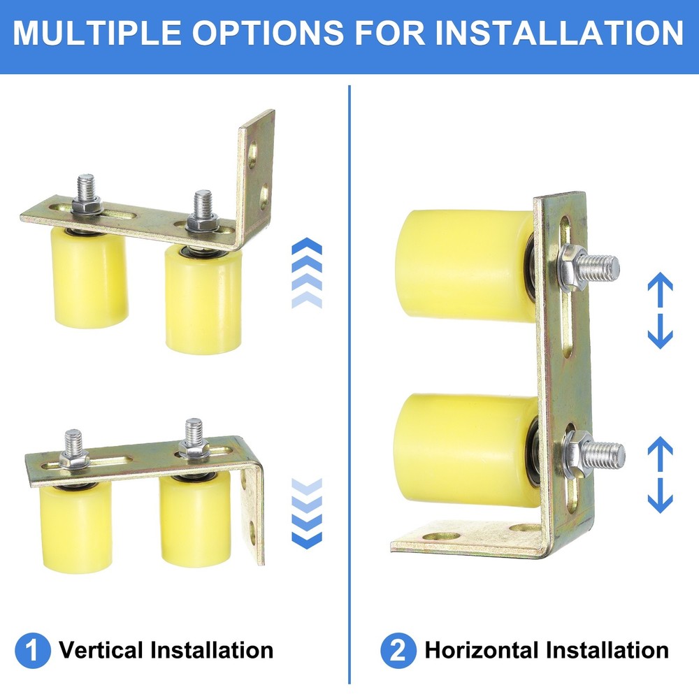 1Set Slide Gate Guide Roller, 2"x2-3/8" Nylon Gate Support & Bracket, Yellow