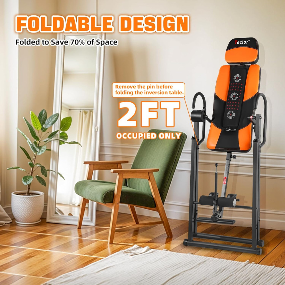 Teclor Inversion Table,Advanced Heat and Massage Function,Strength Training Inve