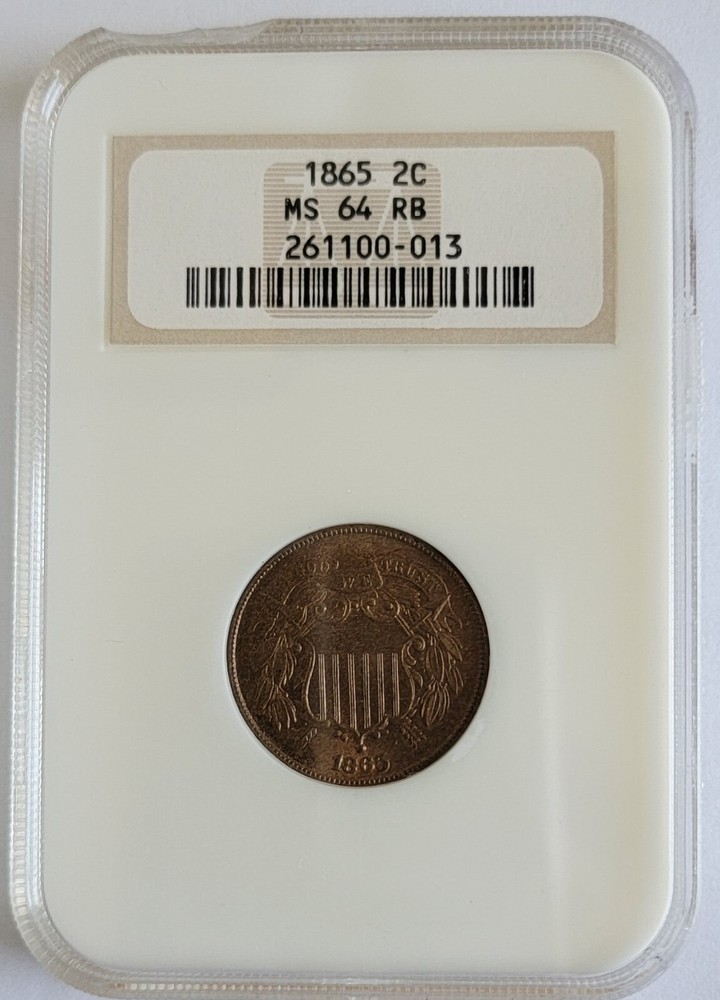 1865 NGC MS64RB Shield Two Cent Piece