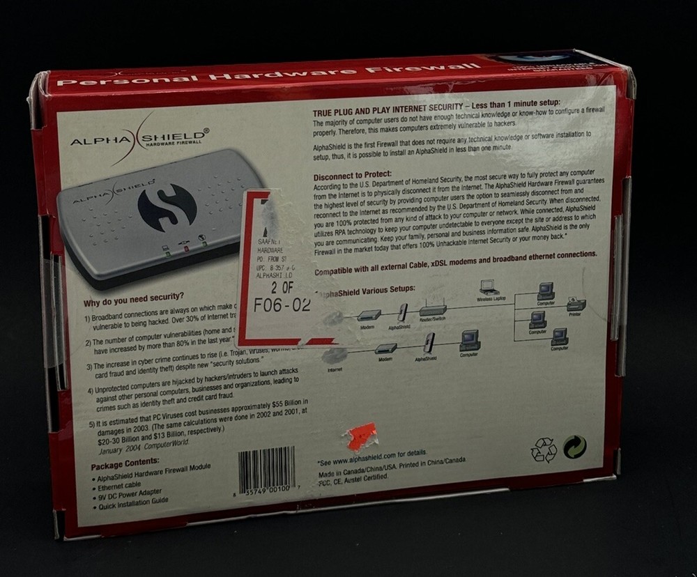 AlphaShield Personal Hardware Network Firewall Broadband Security NEW SEALED NIB