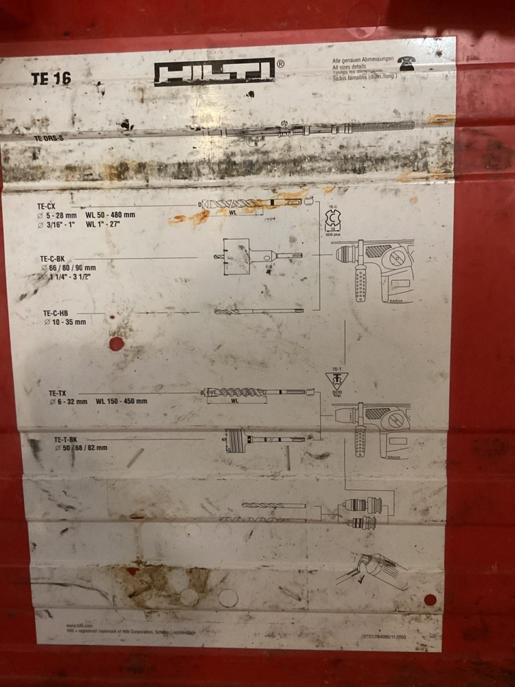 Hilti TE 16 Rotary Hammer Drill SDS Plus With Case & 7 Bits