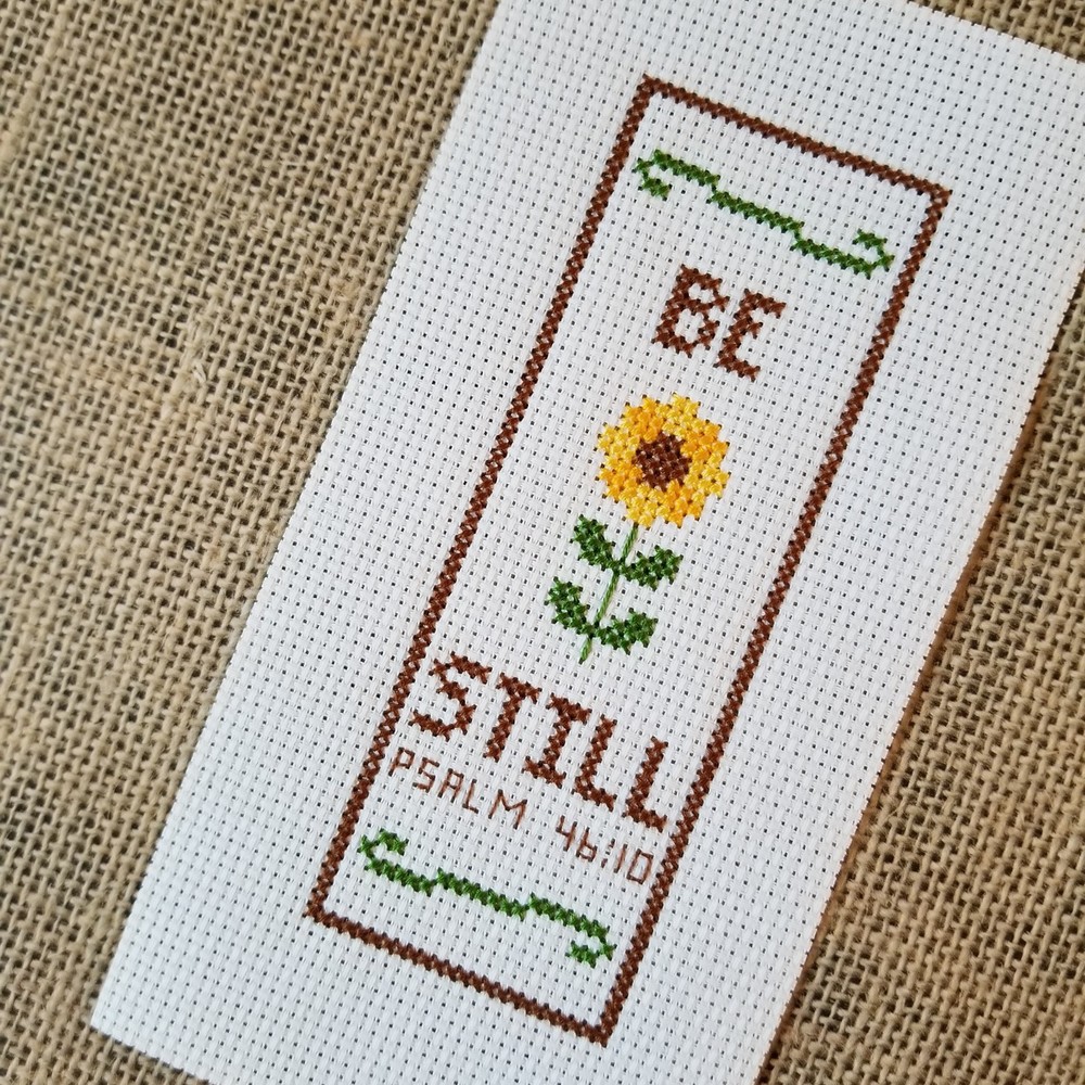 Finished Completed Cross Stitch Be Still Scripture Piece for Bookmark