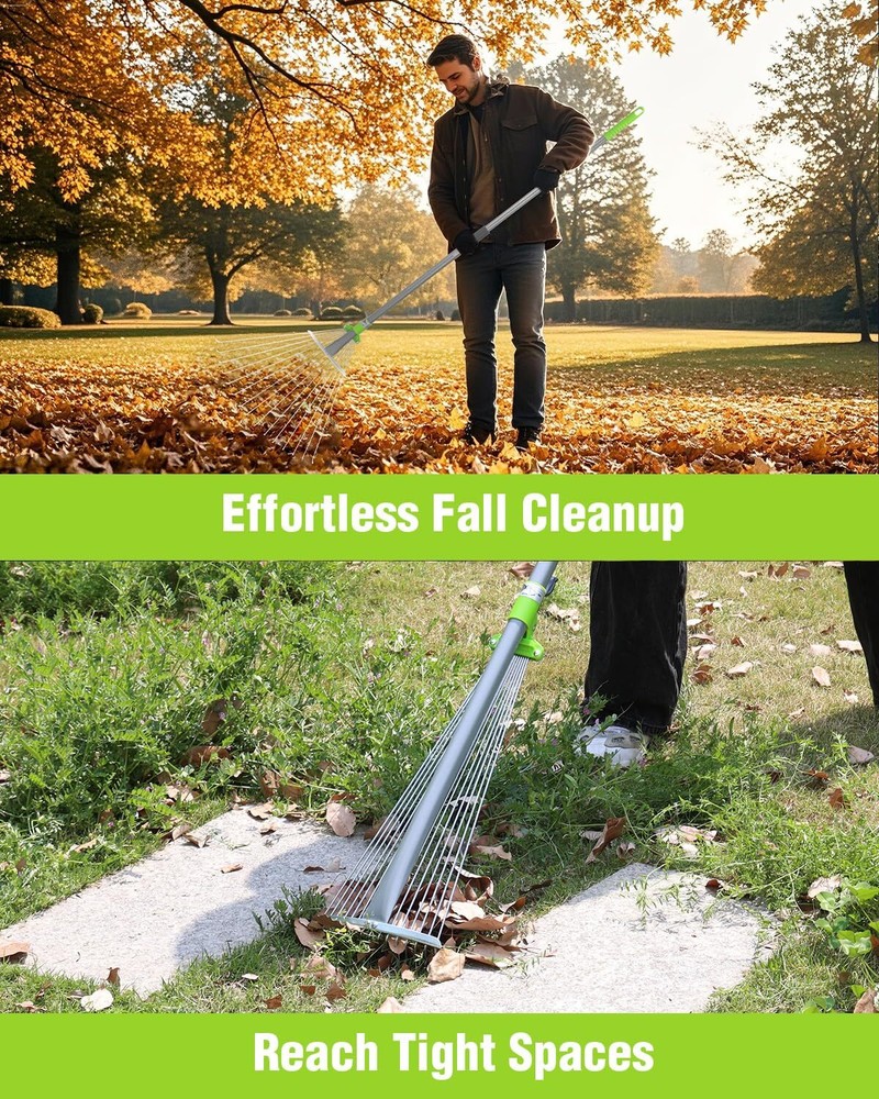 WORKPRO Adjustable Metal Garden Rake Collapsible & Telescopic Long Handle 32-63"