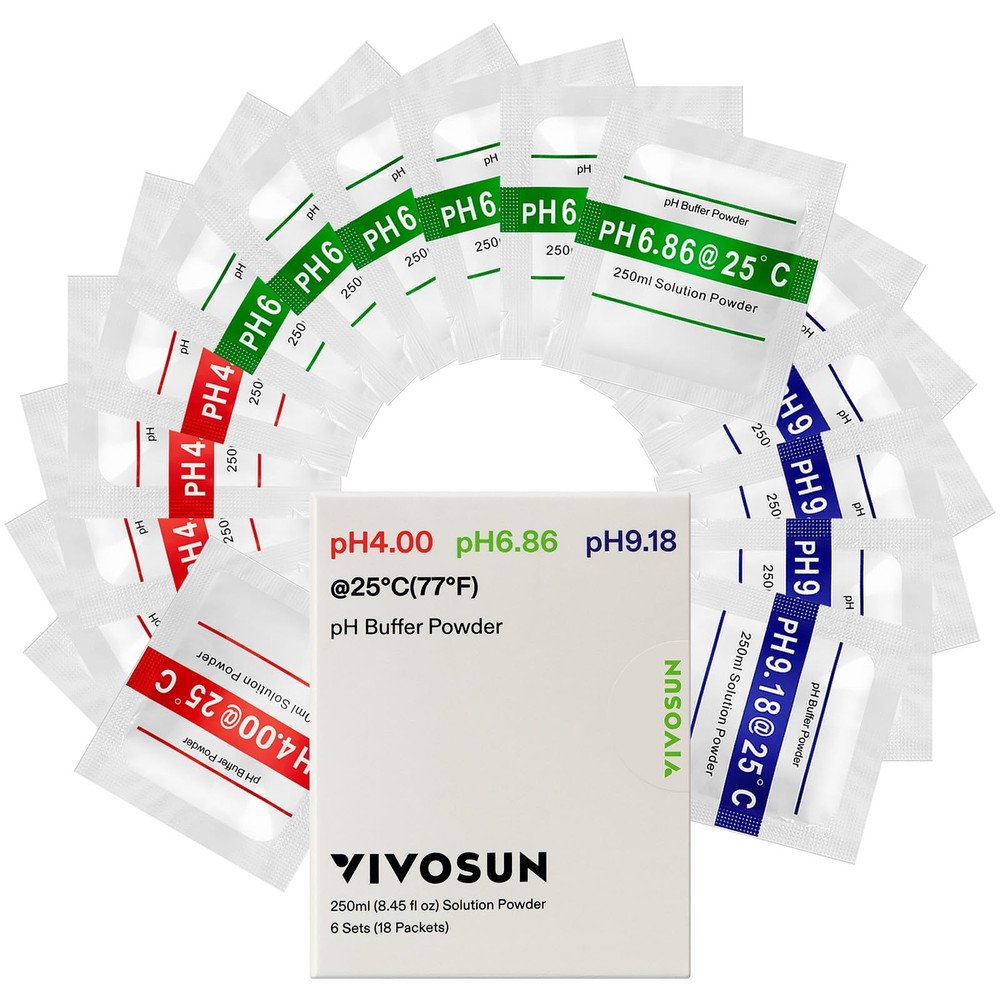 VIVOSUN 18-Pack Ph Meter Buffer Solution Powder, Ph 6.86/4.00/9.18, Ph Buffer