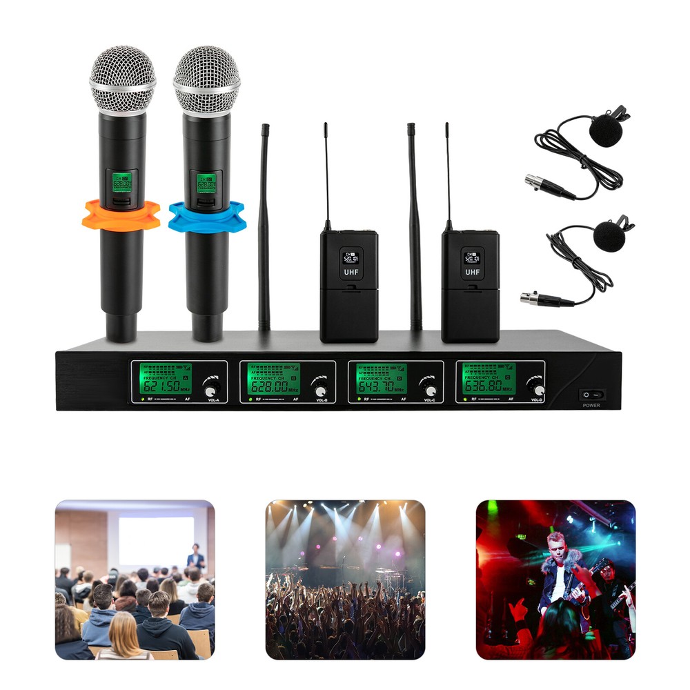 6-8 H Rectangular Cordless Wireless Microphone System 4 Channels for Conference