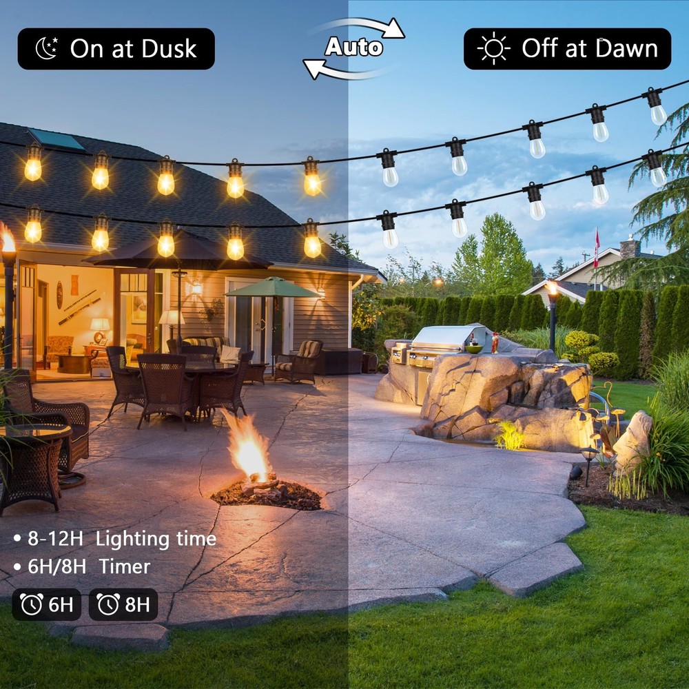 48FT S14 Solar String Lights Outdoor with Remote Controller, Solar Powered Pa...