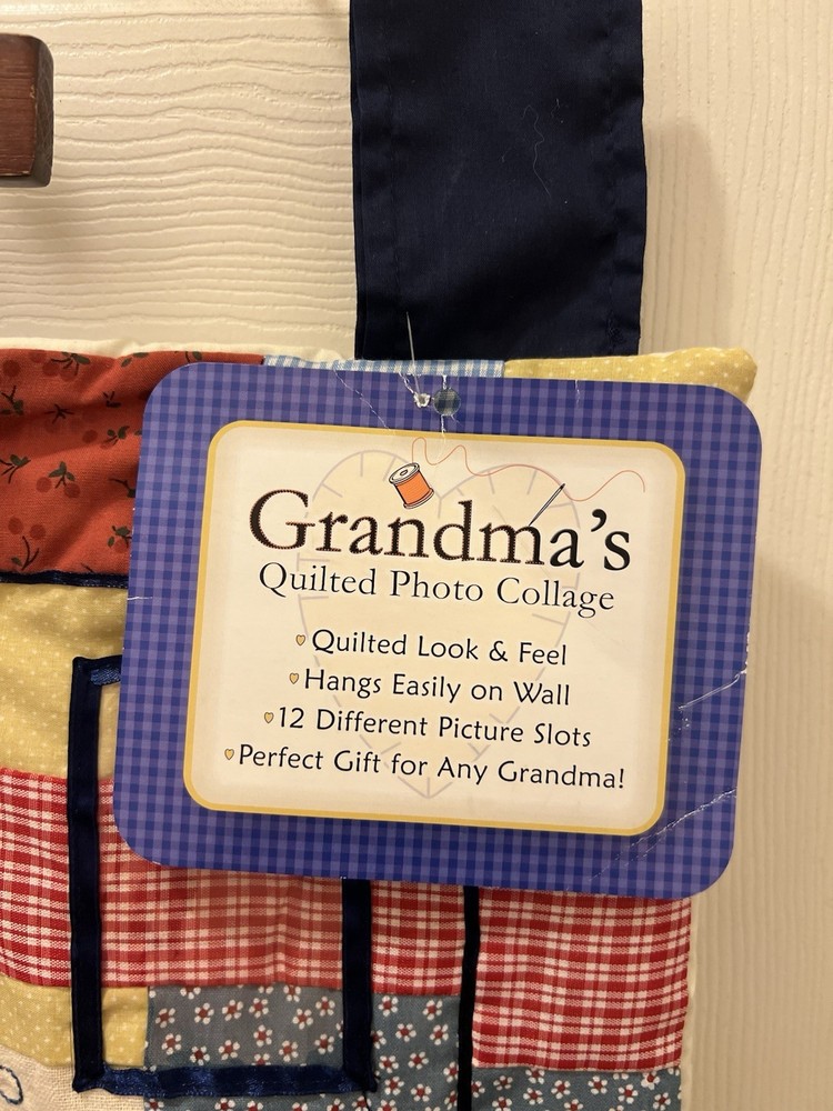 Grandma's Quilted Photo Collage Changeable Display Patchwork Wall Hanging