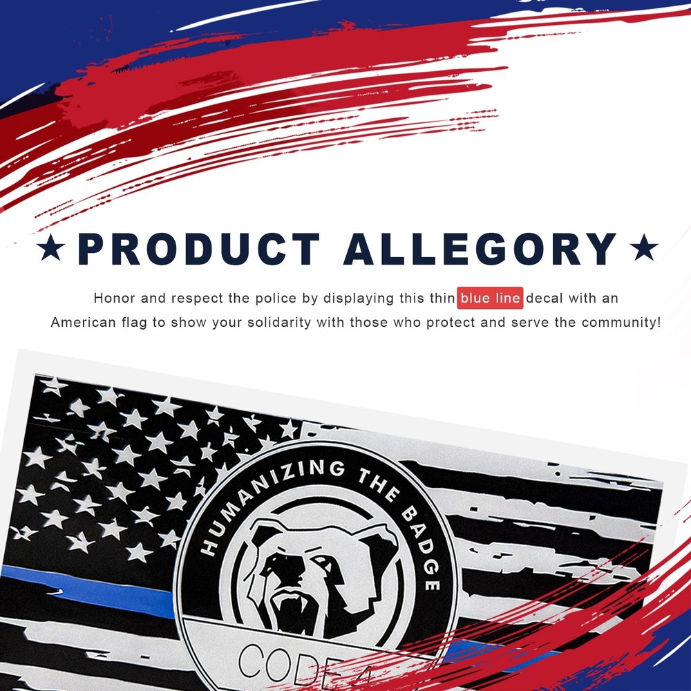BWBWND 4 PCS Thin Blue Line Sticker Code 4, Reflective White & Black &