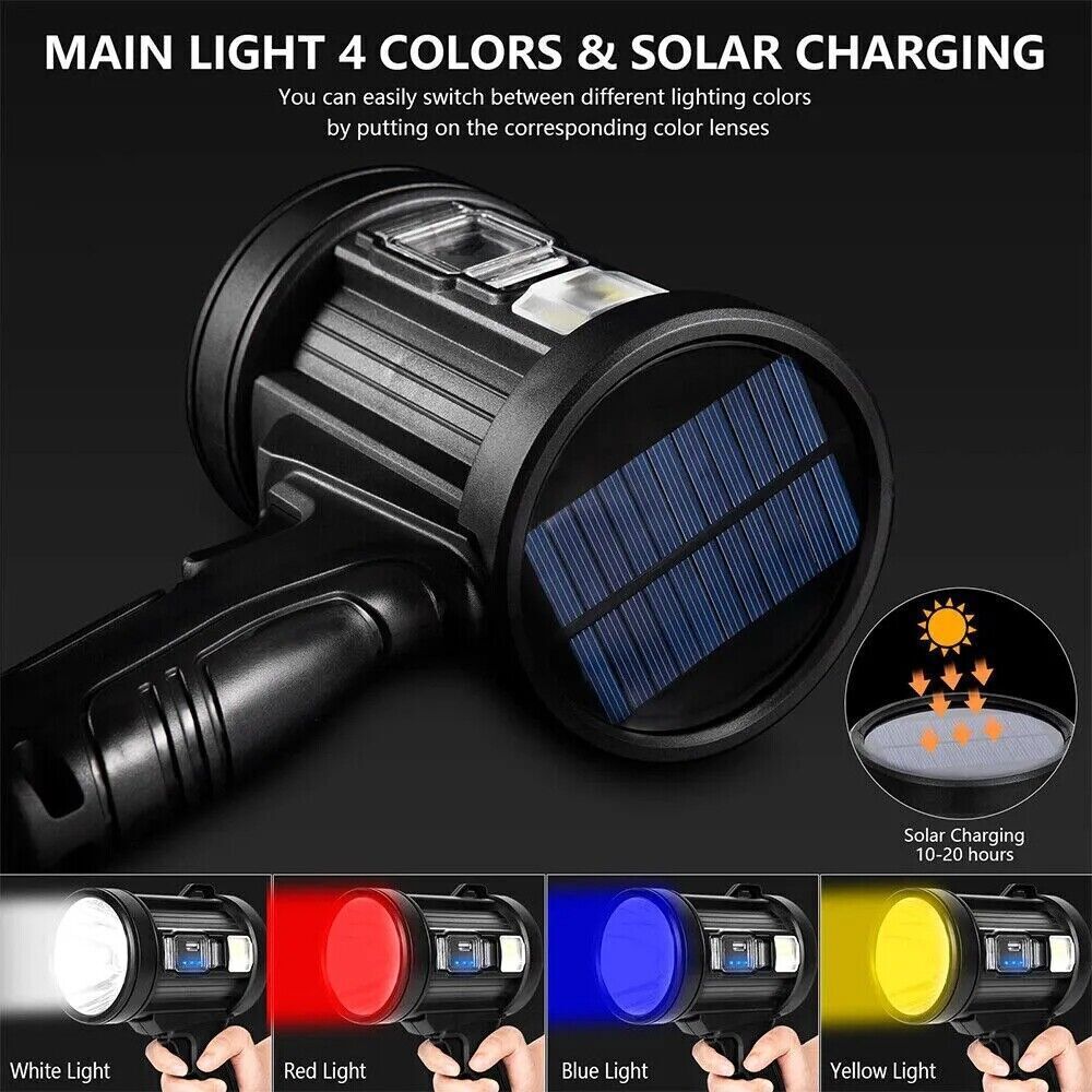 LED Flashlight 200000Lm Super Bright Searchlight Rechargeable Spotlight Handheld