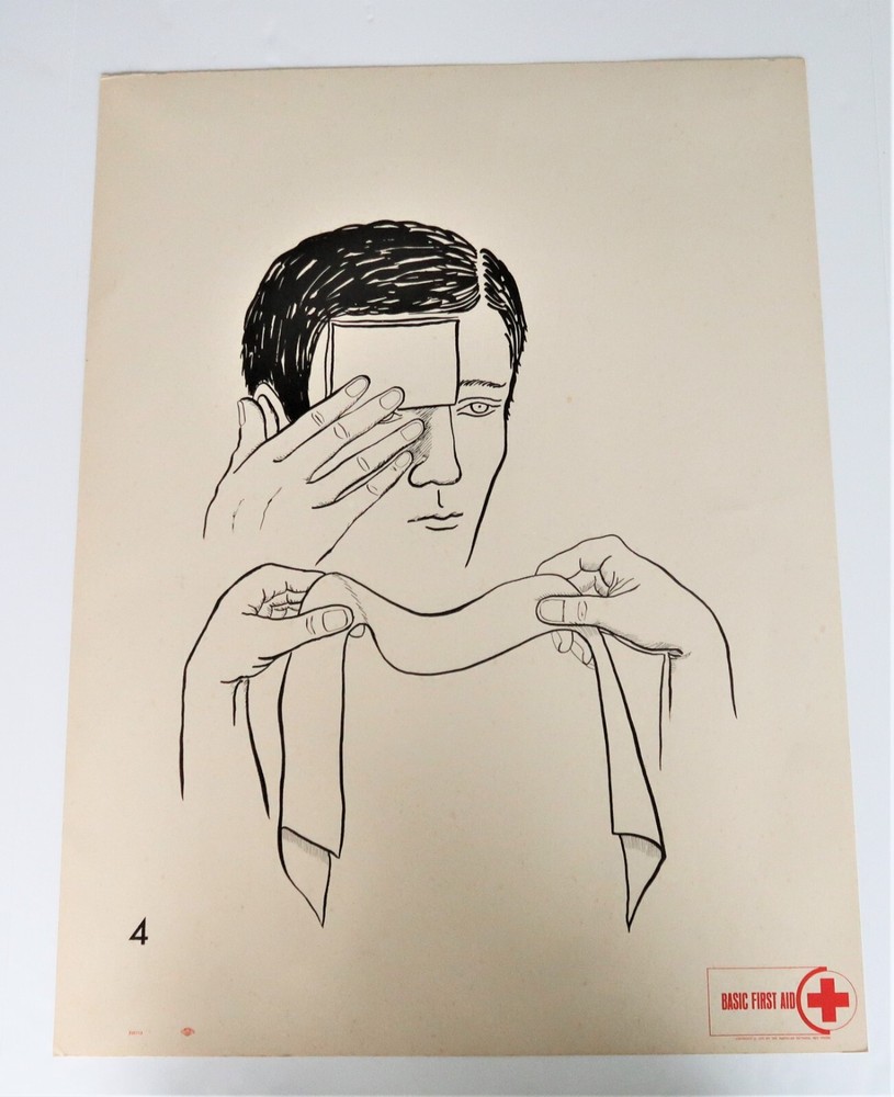 Vtg American National Red Cross Basic First Aid Drawing 2 Side Ephemera 1970 4,1