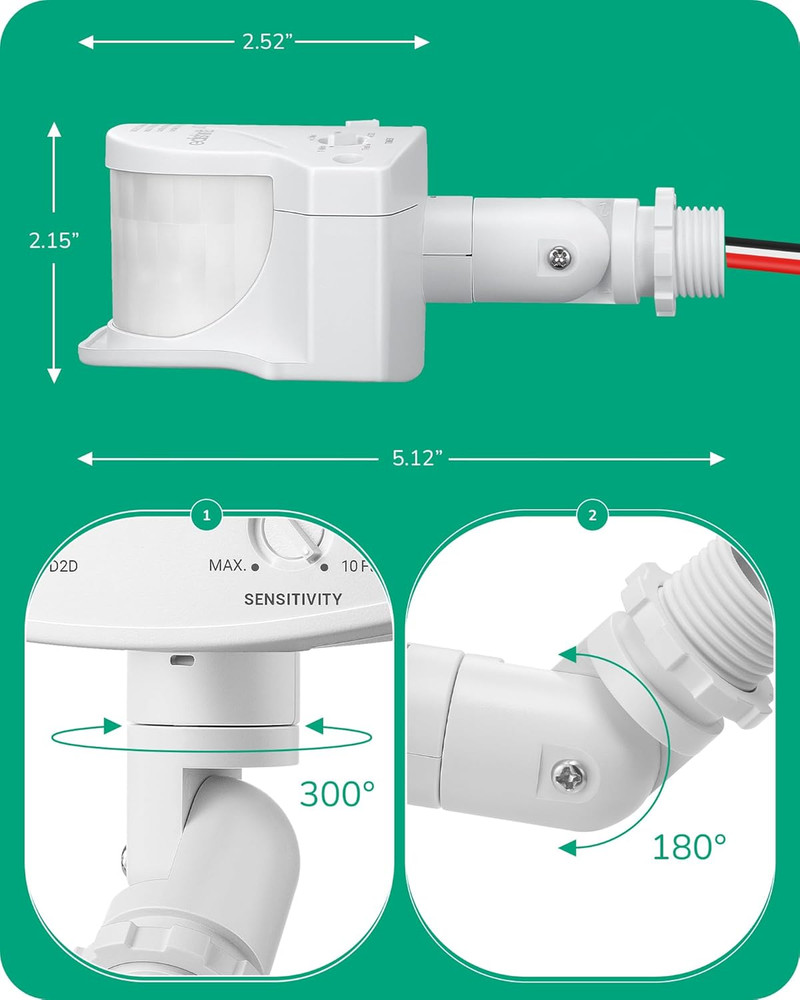 PIR Motion Sensor for Floodlights – 240° White