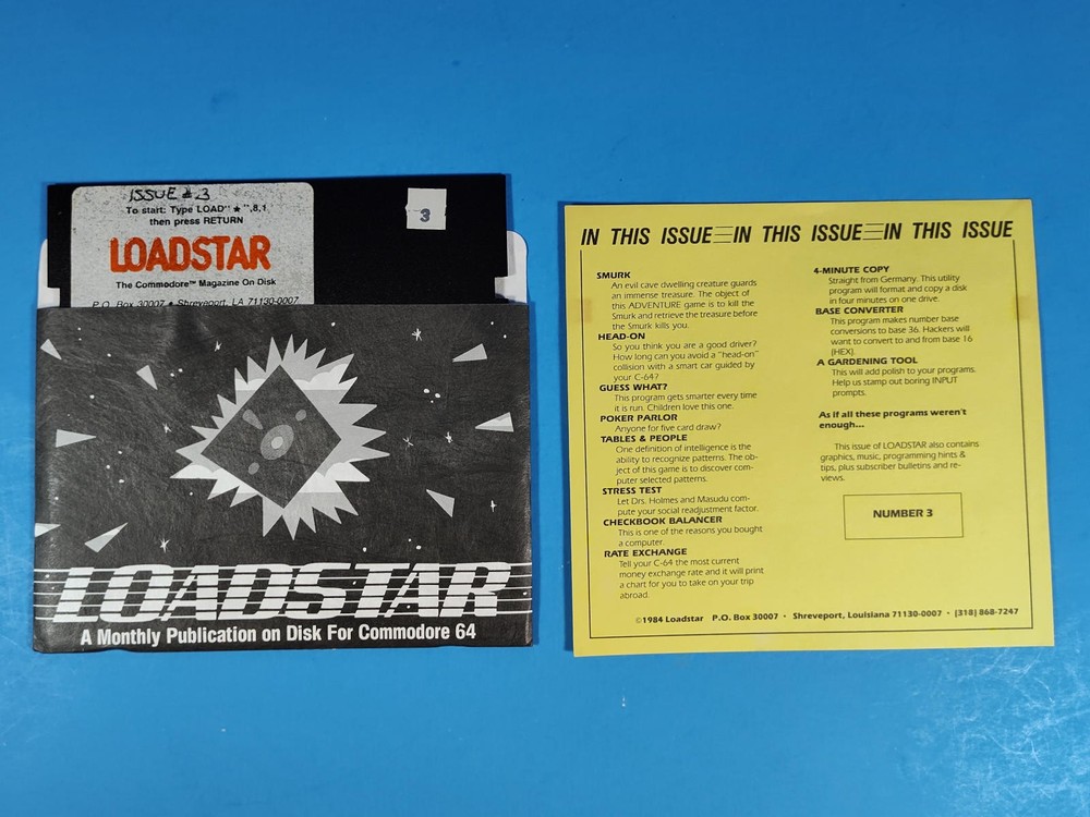 LOADSTAR Issue #3 Disk 1984 for Commodore 64 C64 HTF Rare Tested
