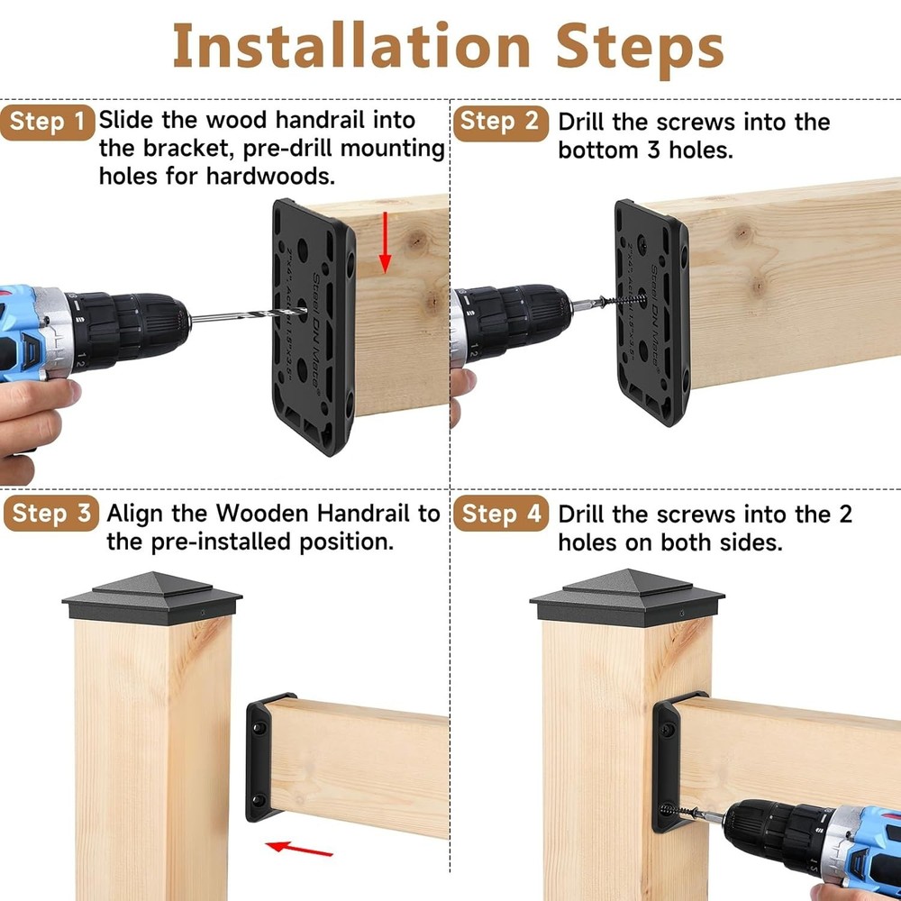 2x4 Handrail Bracket Connectors with Screws & Drill Bit - Quick Install!