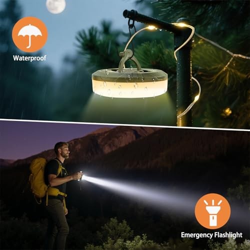 Camping String Lights, 4 in 1 Portable Camping Light Rechargeable, 1 Pack Green