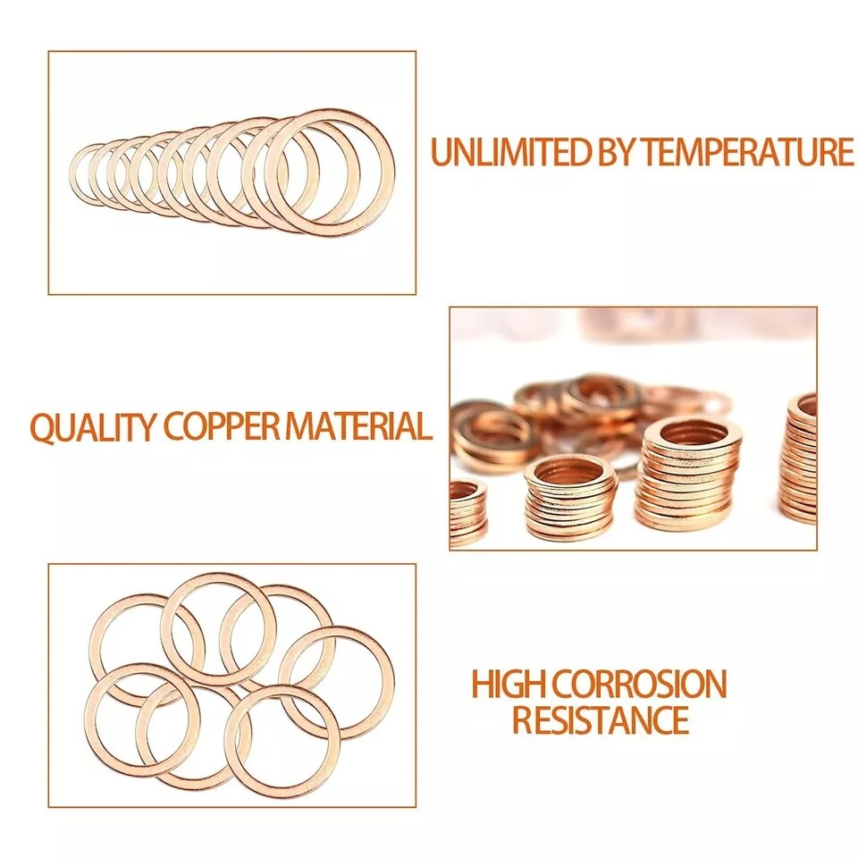 400PCS Assorted Crush Copper Gasket Seal Ring Hardware Set Metal Flat Washer