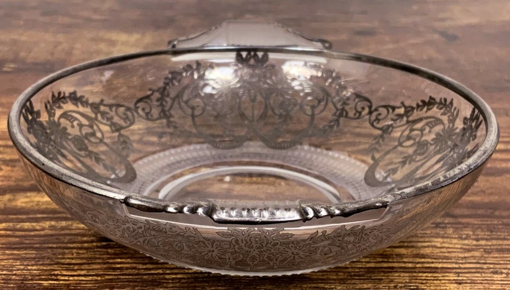 VTG Sterling Silver Overlay Handled Candy Dish 5 7/8” ! 188