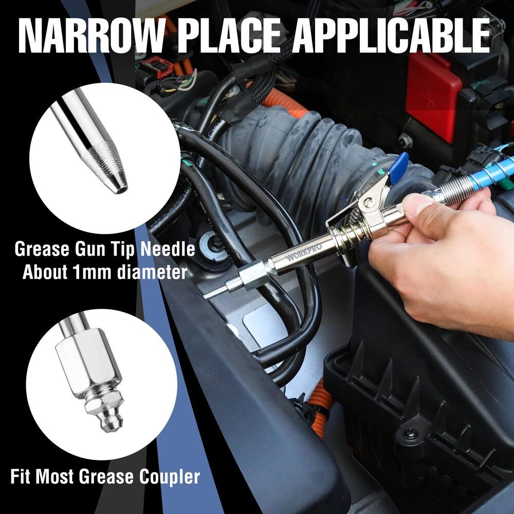 WORKPRO 6PCS Grease Gun Coupler Set Quick Release Grease Needles&12" Grease Hose