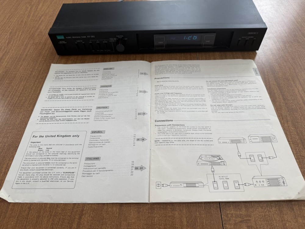 Sansui AT- 202 audio program timer in black. 3 outlets to control system. Tested