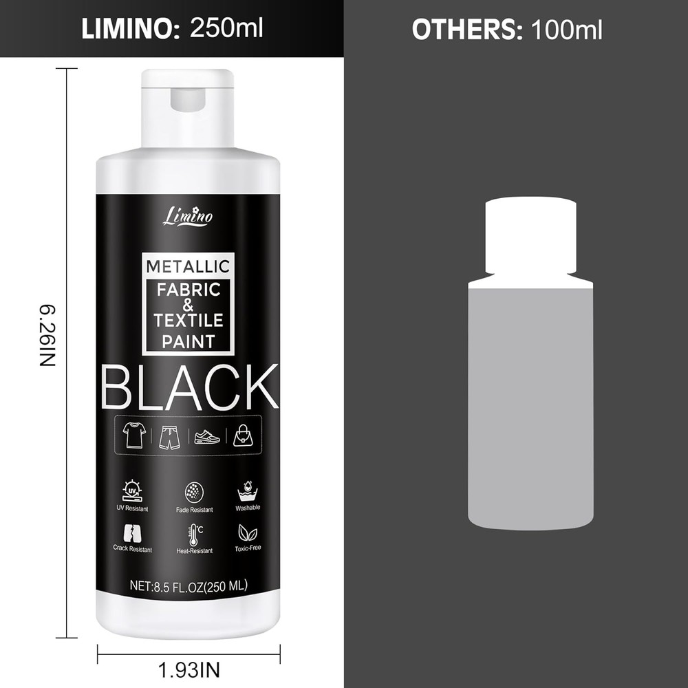 Black Fabric Paint - 250ml Textile Paint Permanent for Textile and Leather Cloth