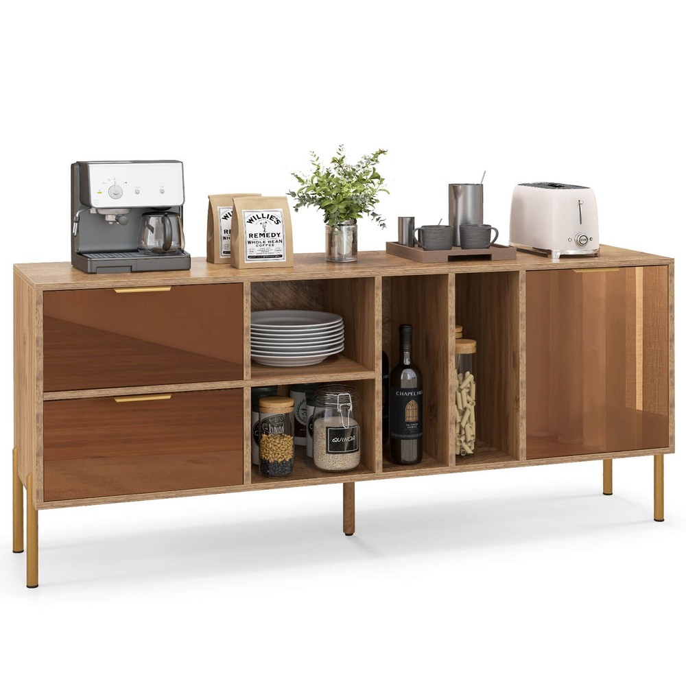 Mirrored Buffet Cabinet Rustic Kitchen Sideboard Storage Cabinet w/2 Drawers