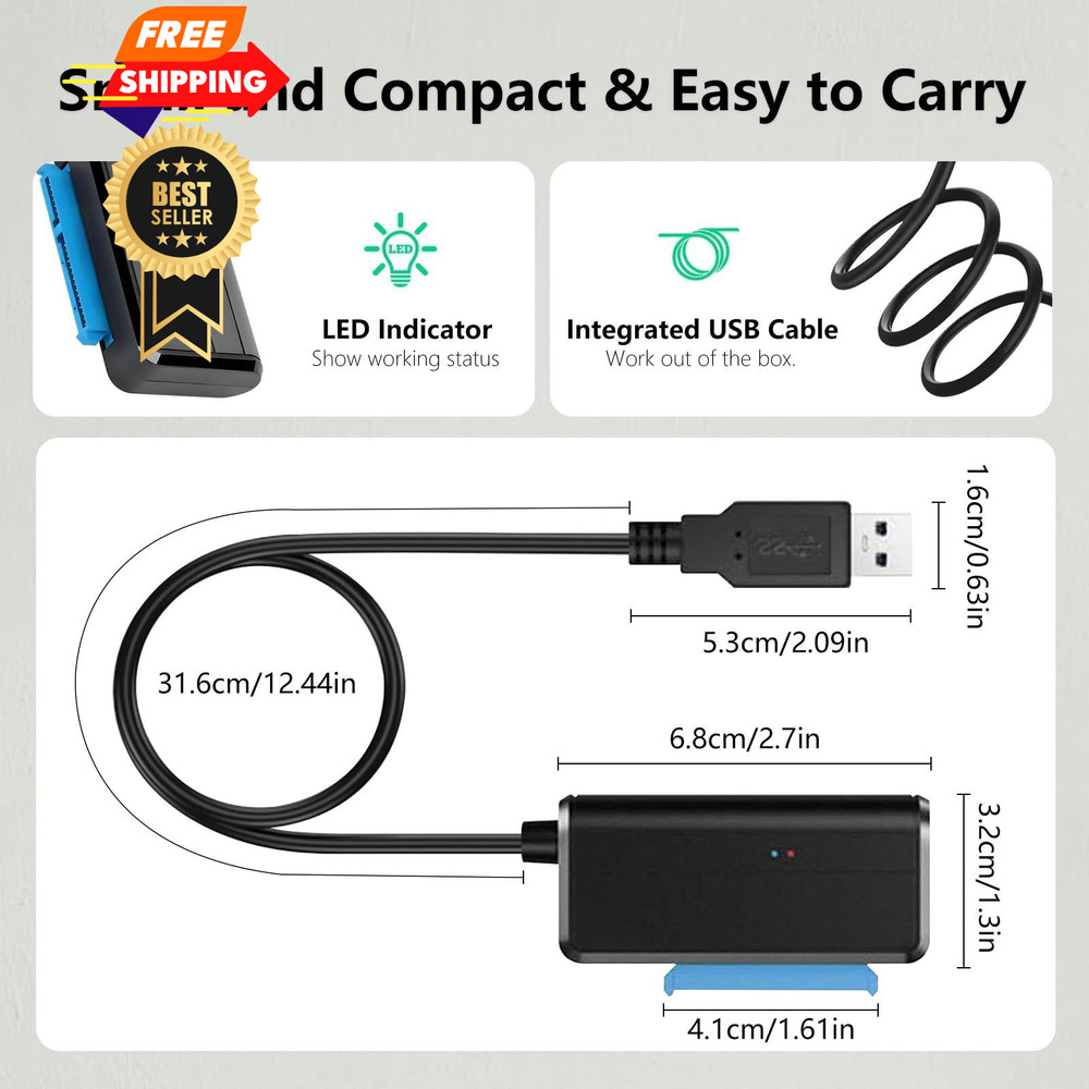 SATA to USB 3.0 Adapter, Cable, External Hard Drive Cable Black
