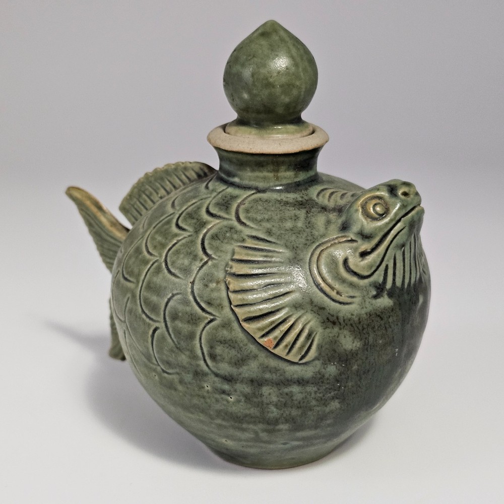 Vintage Celadon Glazed Toad Water Pot 4" H