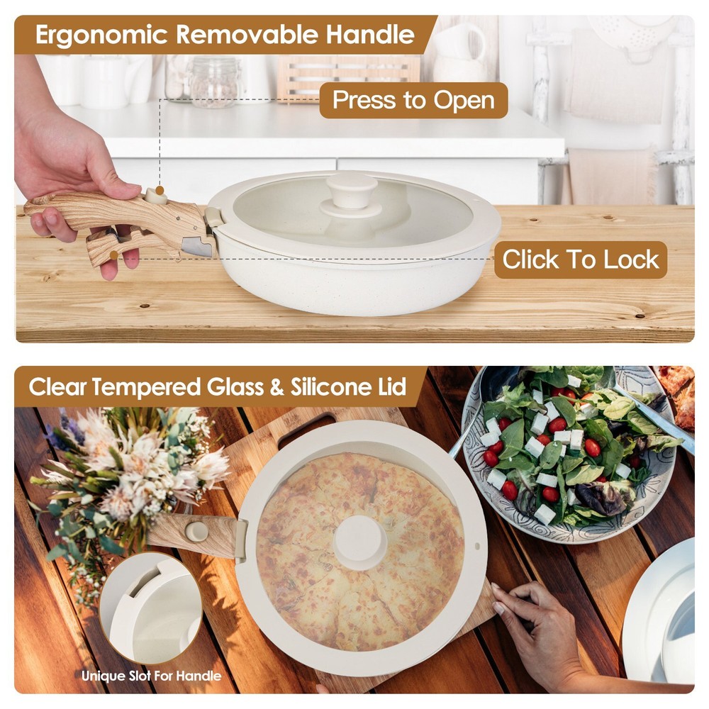 21 Pcs Pots and Pans Set Non Stick, Ceramic Cookware Set Detachable Handle