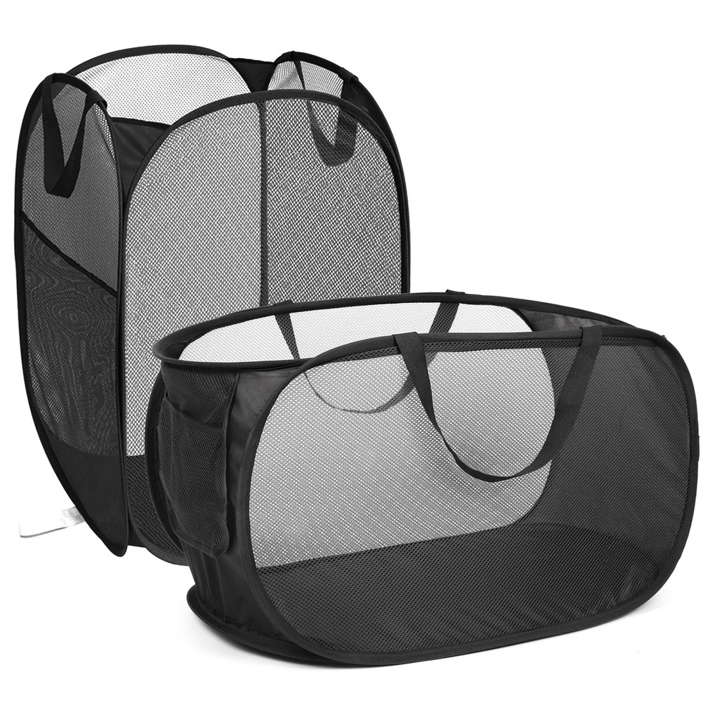 Collapsible Laundry Baskets 2-Pack Mesh Pop-Up Hamper Foldable with Handles