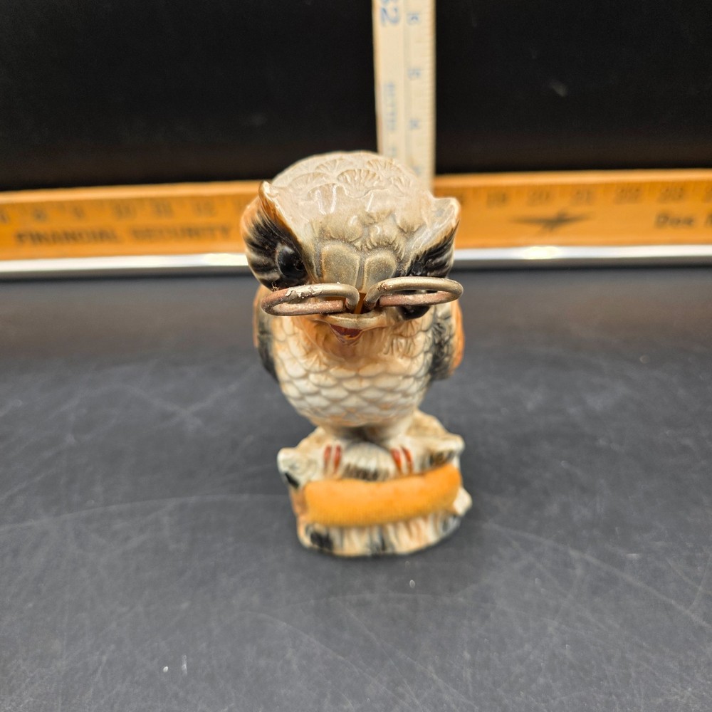 Vintage Ceramic Owl Cushion Sewing Kit Holder