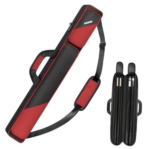 Pool Cue Case, Pool Stick Case 2x2 Holds 2 Sticks with 2 Accessory Red/Black