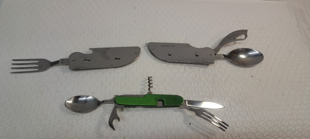 2x UNBRANDED MESS KIT MULTITOOL SPOON, KNIFE FORK BOTTLE OPENER