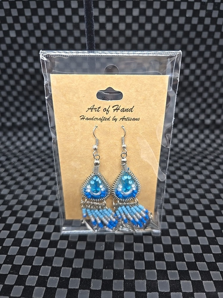 Handcrafted Dangle Blue Dream Catcher Earrings