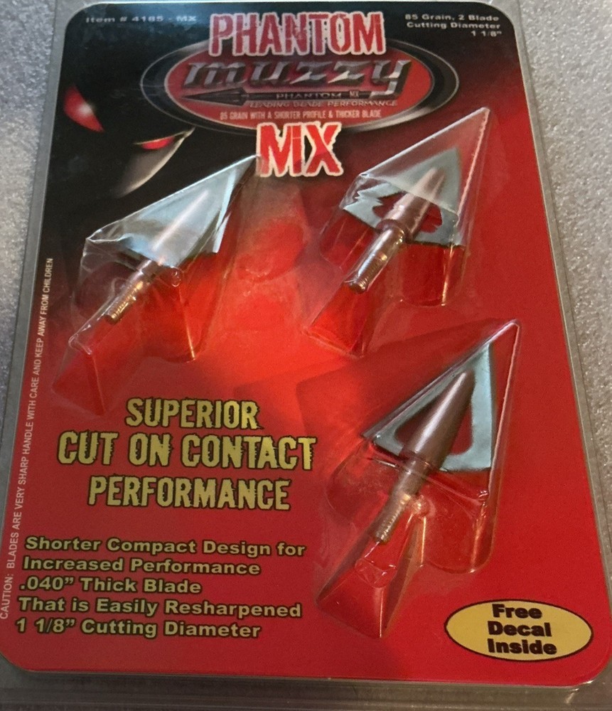 Muzzy Phantom MX 85 Grain 2 Blade Broadhead 1 1/8 Cut