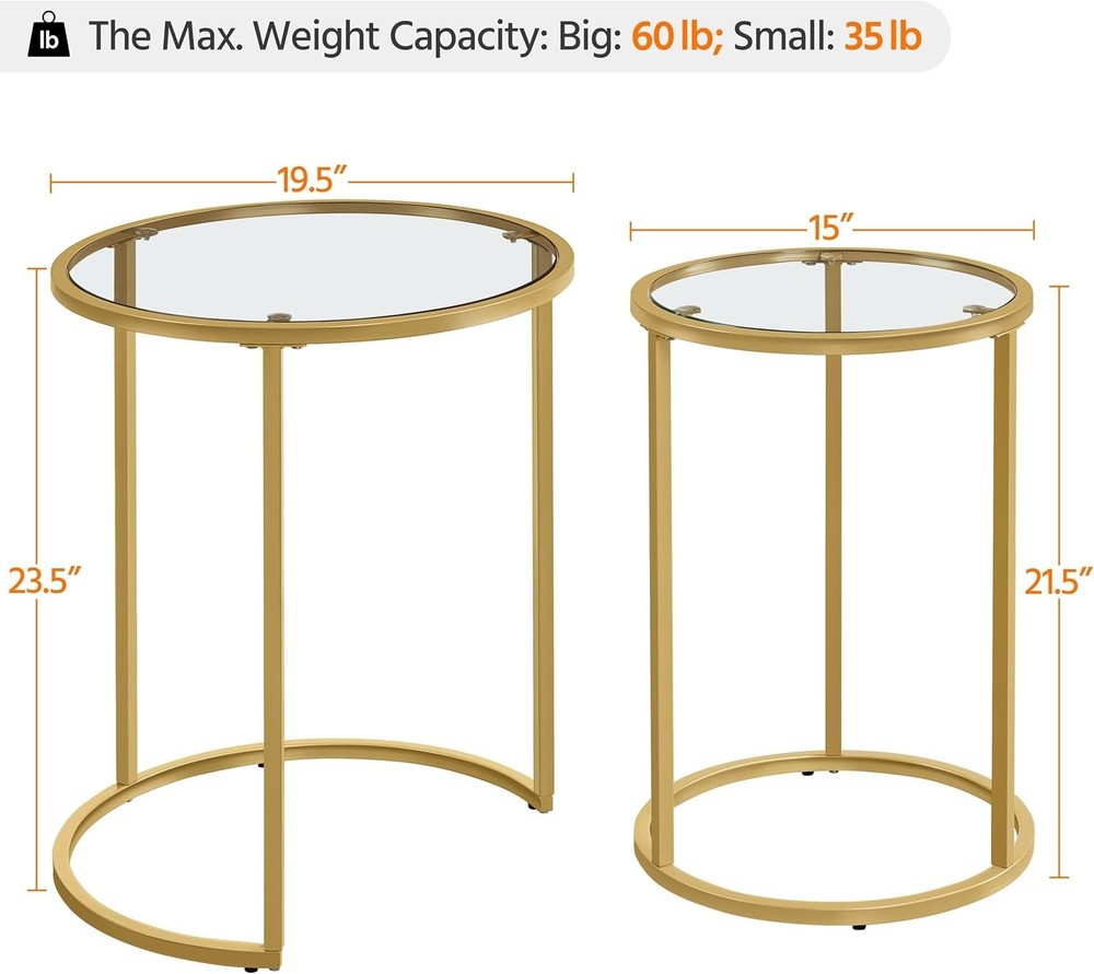 NEW Yaheetech Round Nesting Side Table Stacking Coffee Table, Set of 2 Circula