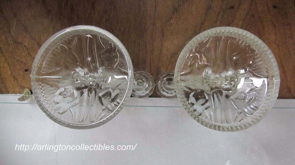 Set of 2 JEANNETTE Clear IRIS & HERRINGBONE Depression Double Light Candlesticks