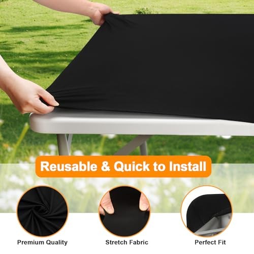 2 Pack Rectangle Fitted Table Covers for 6 Rectangular 30" x 72" (2Pack) Black