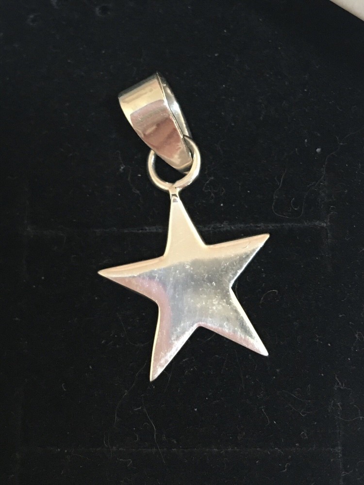 925 Solid Sterling Silver Flat Star Charm Pendant Large Loop Fits Thick Chains