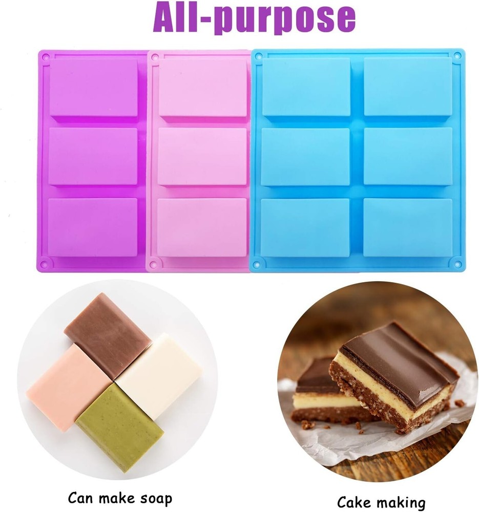 3 Pack Silicone Rectangle Soap Molds with 6 Cavities for Baking Soap Making