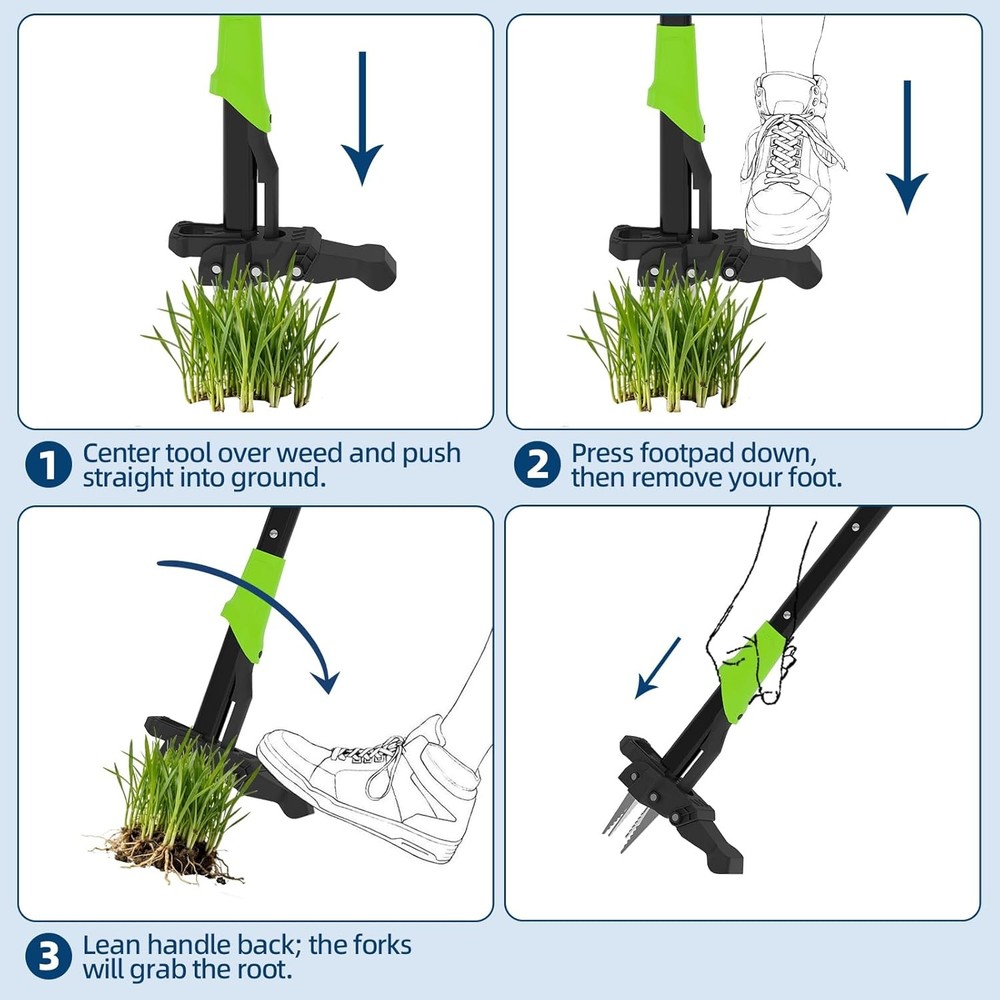 4-Claw Stand Up Weed Puller - Gardening Hand Weeding Tool 40 in Handle 4-Claw