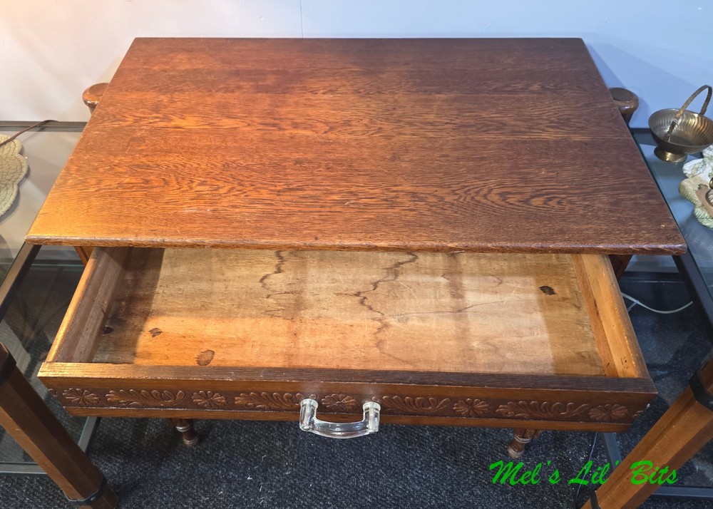 Antique 19th Century Oak Single Drawer Legs Work Table