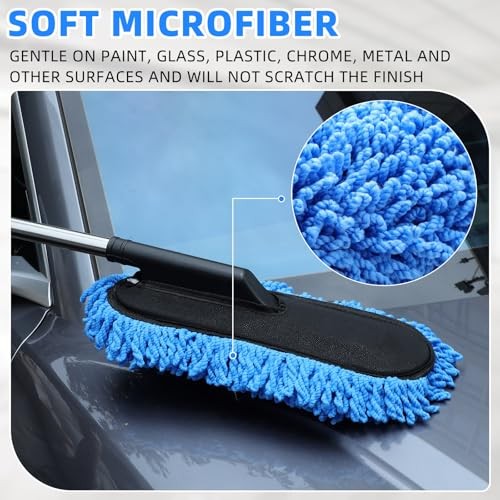 Pack Microfiber Car Duster Exterior Scratch Free with Extendable 2 Blue Gray