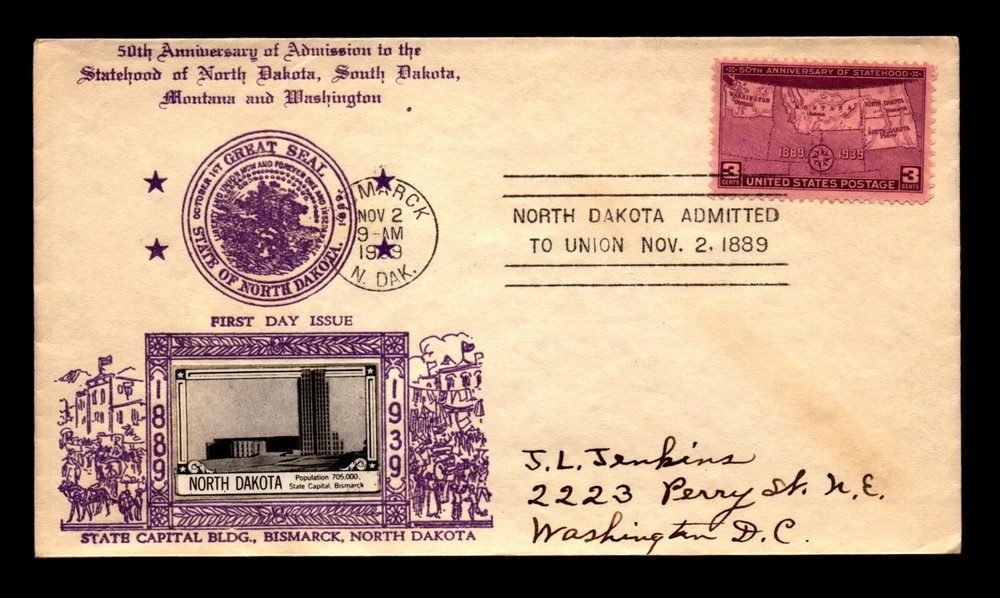SC# 858 FDC / Crosby Cachet / Bismarck - L20283