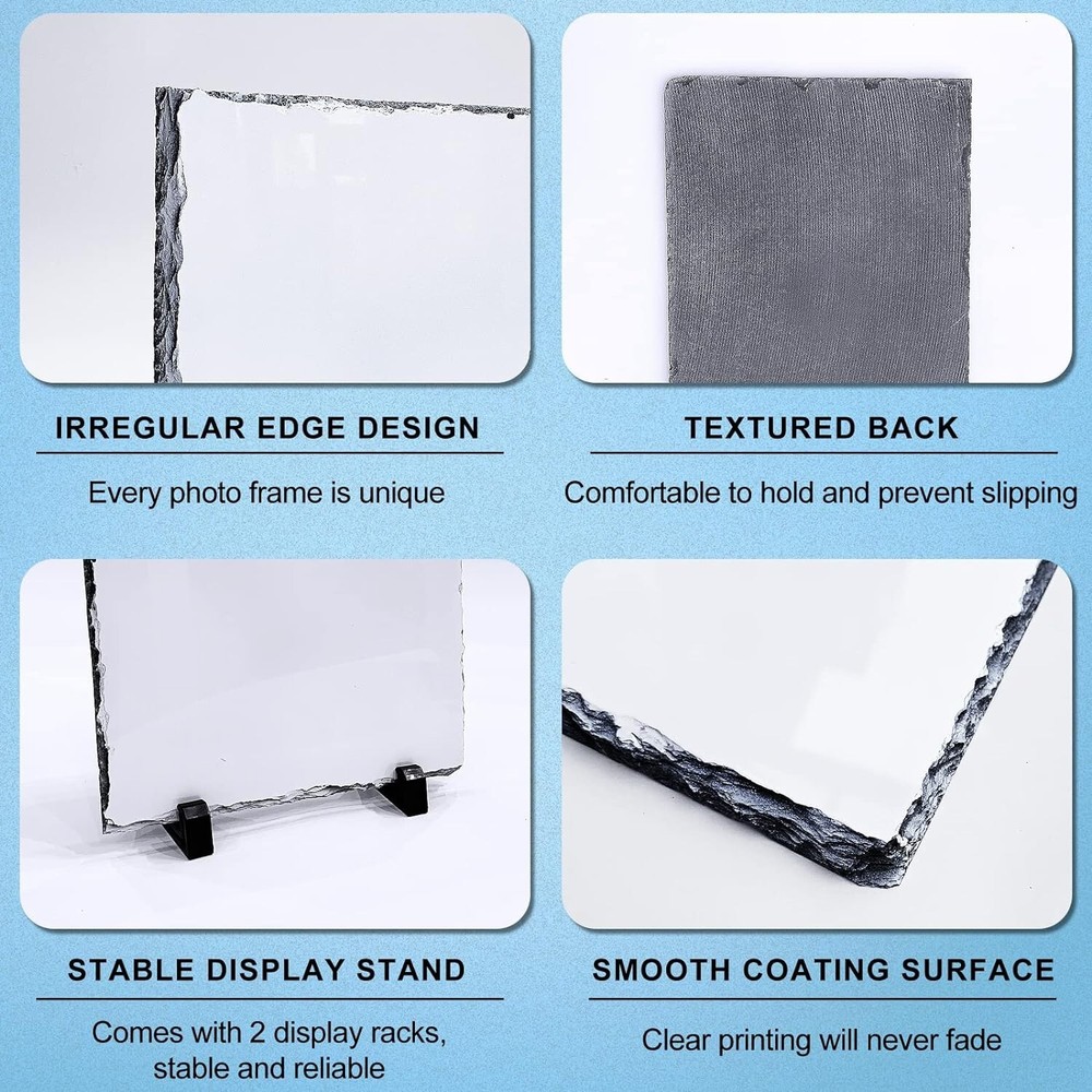 6 Pack Sublimation Stone Photo Frames with Display Holder - DIY Rectangle Décor