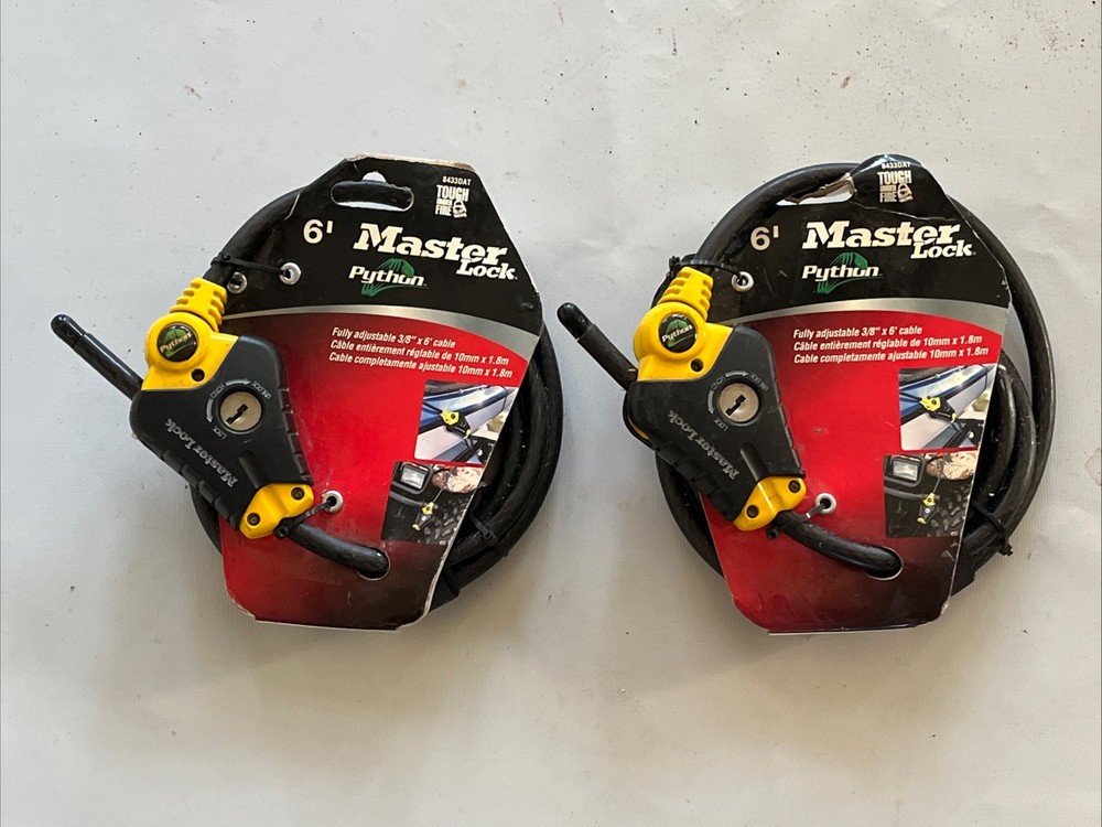 (Qty 2) Master 6' Lock Black Python Cable Lock Key Trail Camera Bikes #3210 LOT