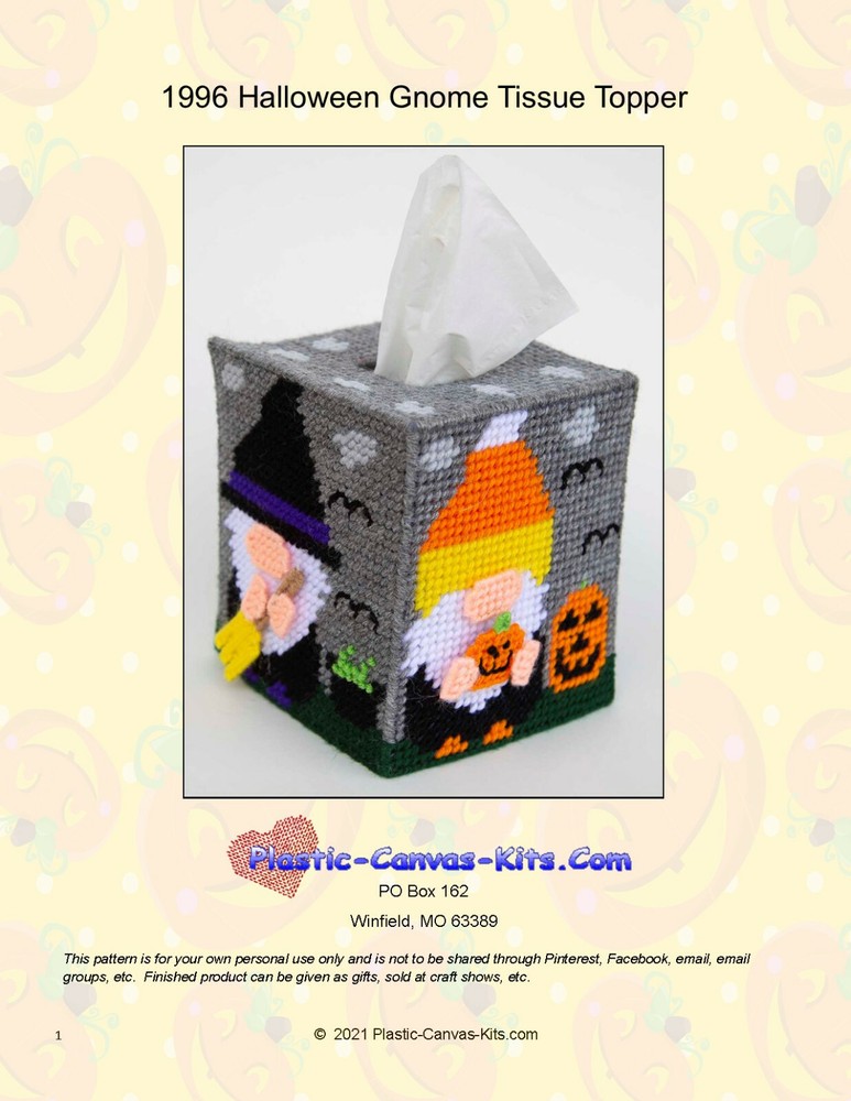 Halloween Gnome Tissue Topper- Plastic Canvas Pattern or Kit
