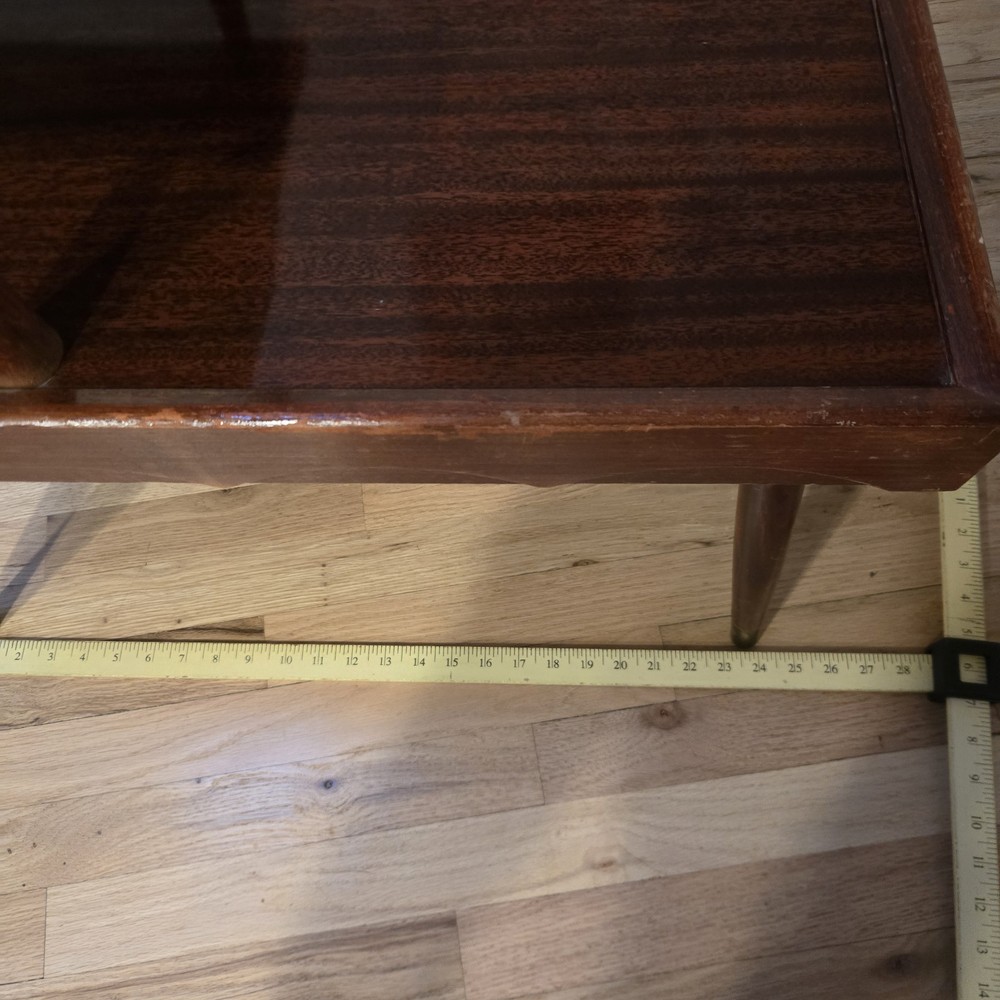 Atomic Era Mid Century Modern Brass Mahogany End Table two Tier Laminate Step