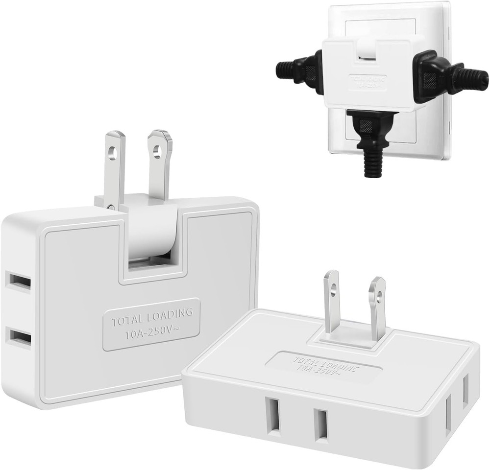 3 Way Flat Wall Outlet Extender Adapter- 2 Pack 180 Degrees Rotatable Flat Plug